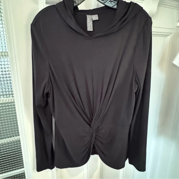Sweaty Betty Tori Hooded Top Women's Size M Black  Twist Front Stretch - Picture 9 of 9
